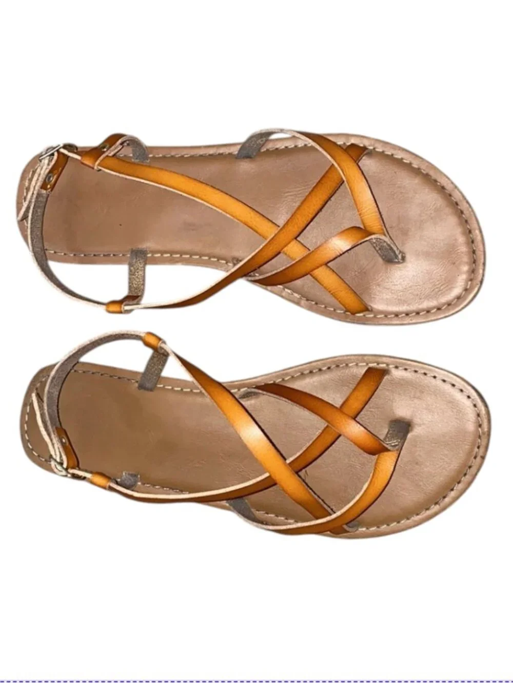 Tan Brown Strappy Sandals Size Neutral Open Toe Casual Summer Shoes 9.5
